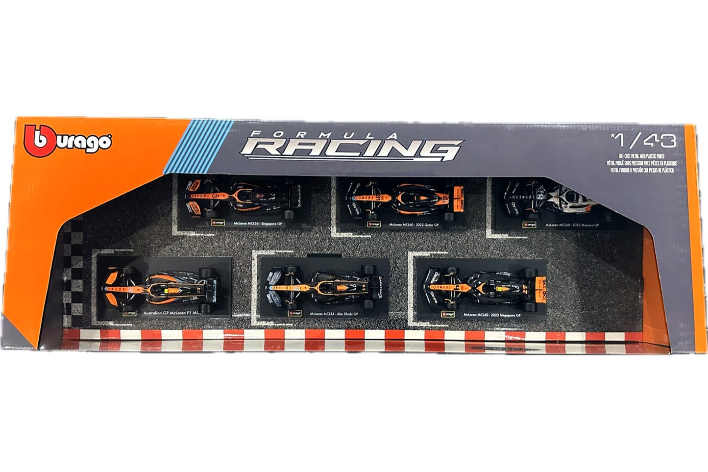 Bburago Formula Racing McLaren six-car set package window