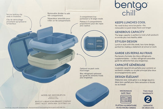 Bentgo Chill lunch container packaging with product details on a black surface