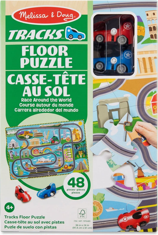 Melissa & Doug Tracks Floor Puzzle Race Around the World package front