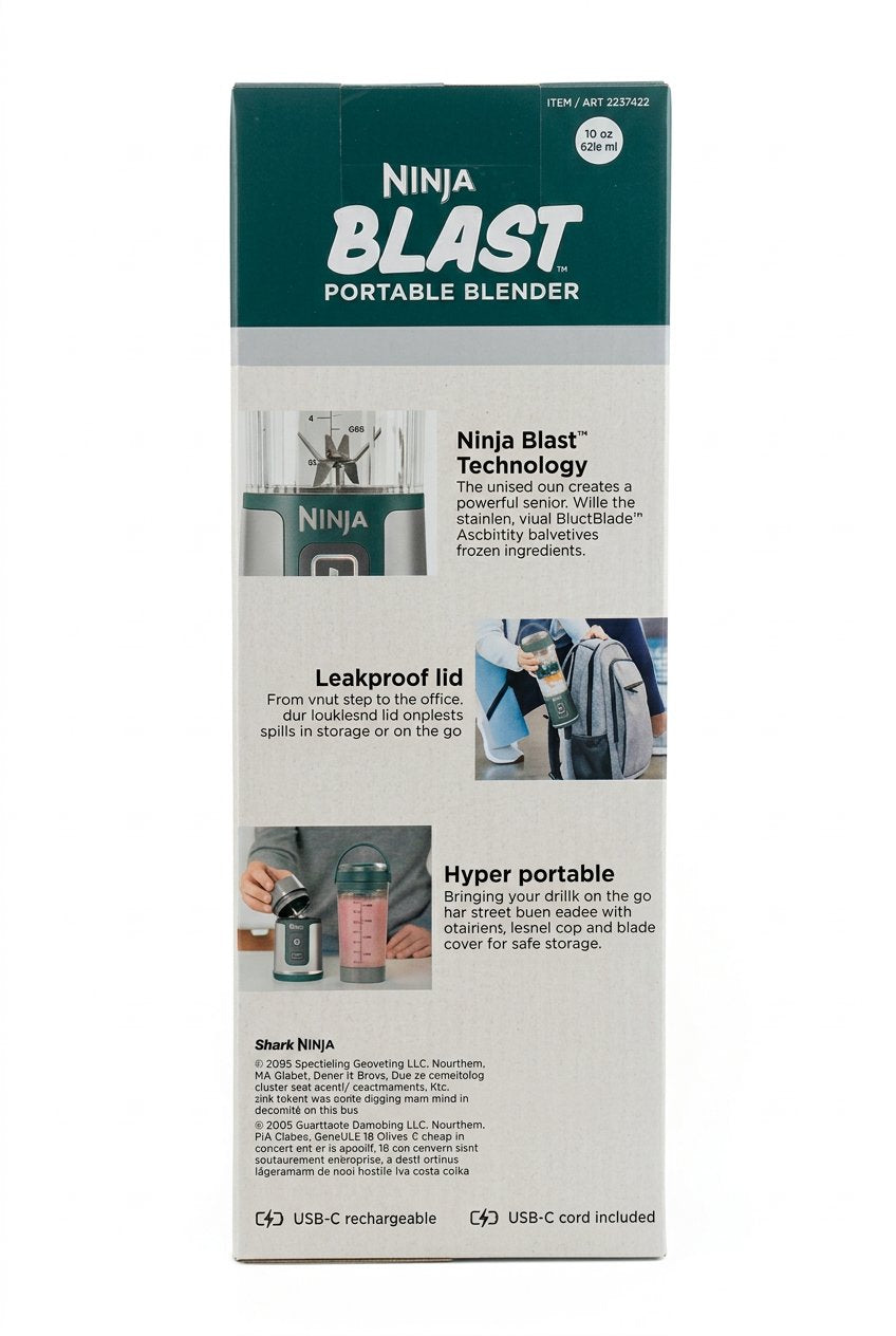 Ninja Blast portable blender packaging on a dark textured surface