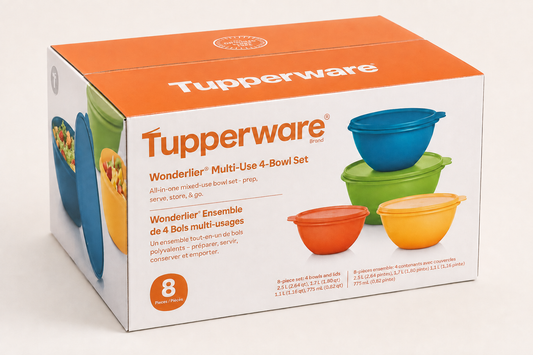 Tupperware Wonderlier four-bowl set in retail packaging