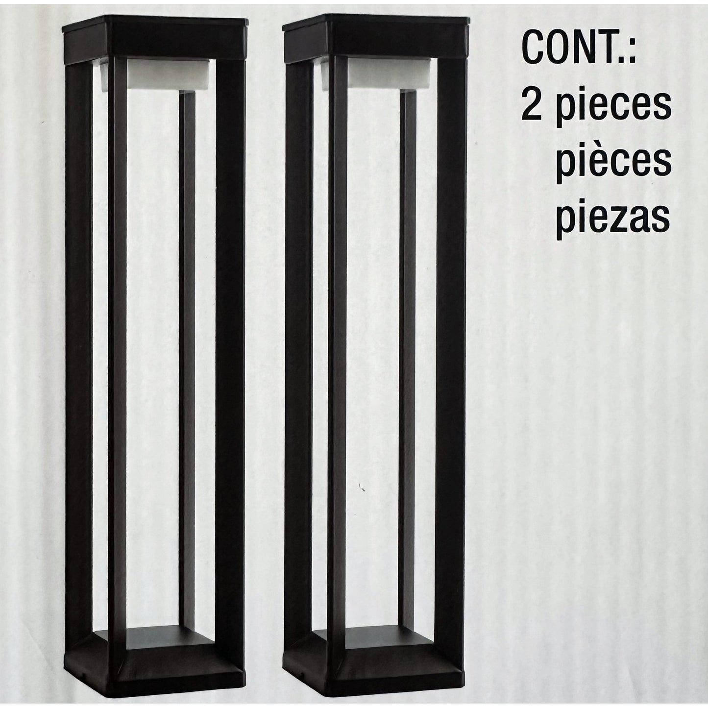 Two black solar pathway bollard lights included in the set
