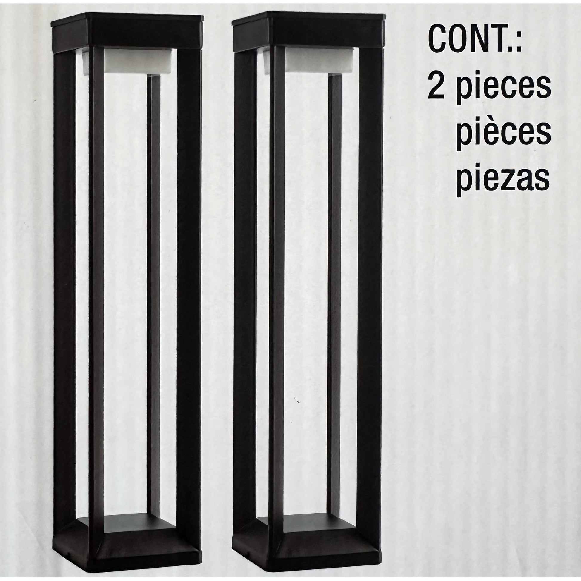 Two black solar pathway bollard lights included in the set