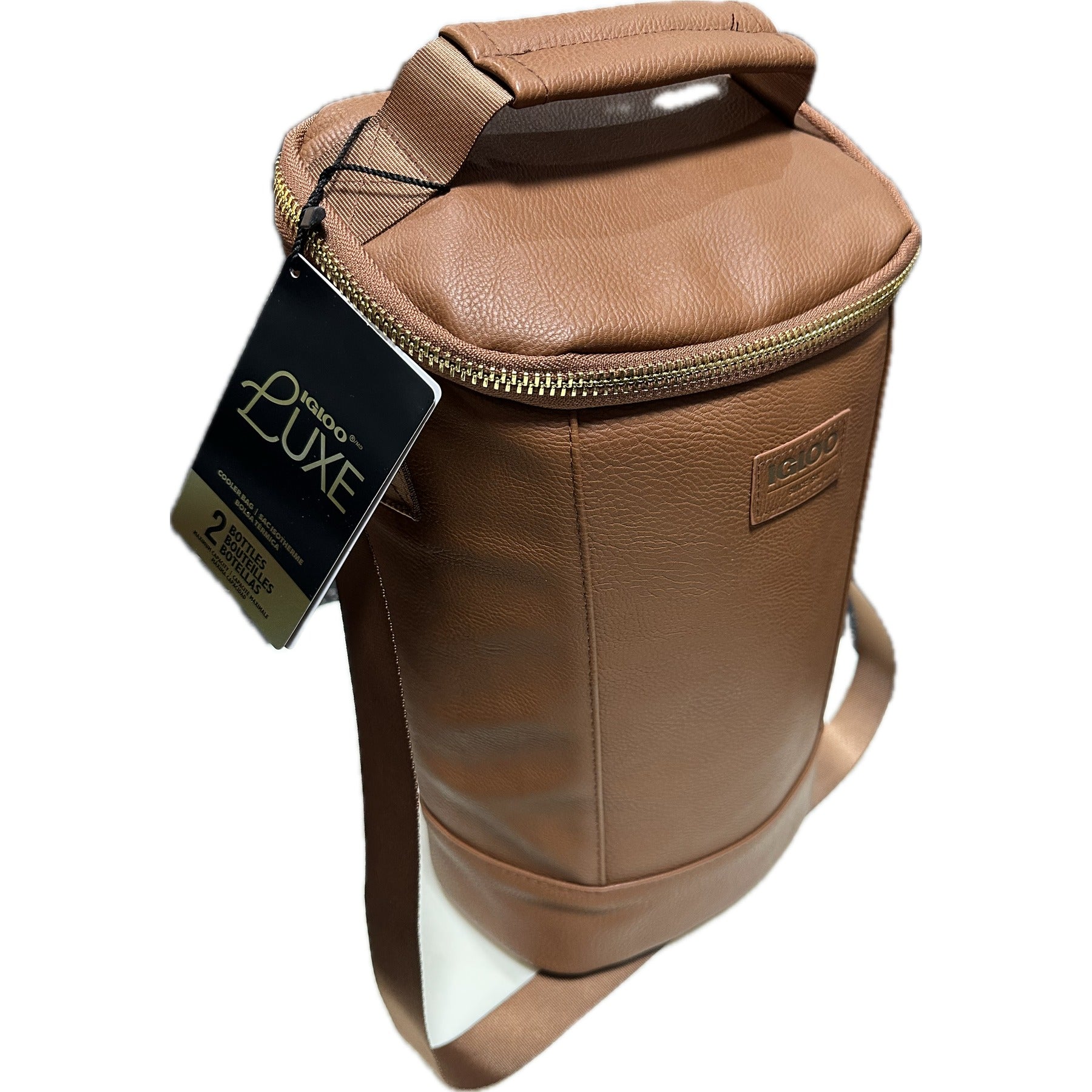 Igloo Luxe 2-bottle cooler bag in cognac brown