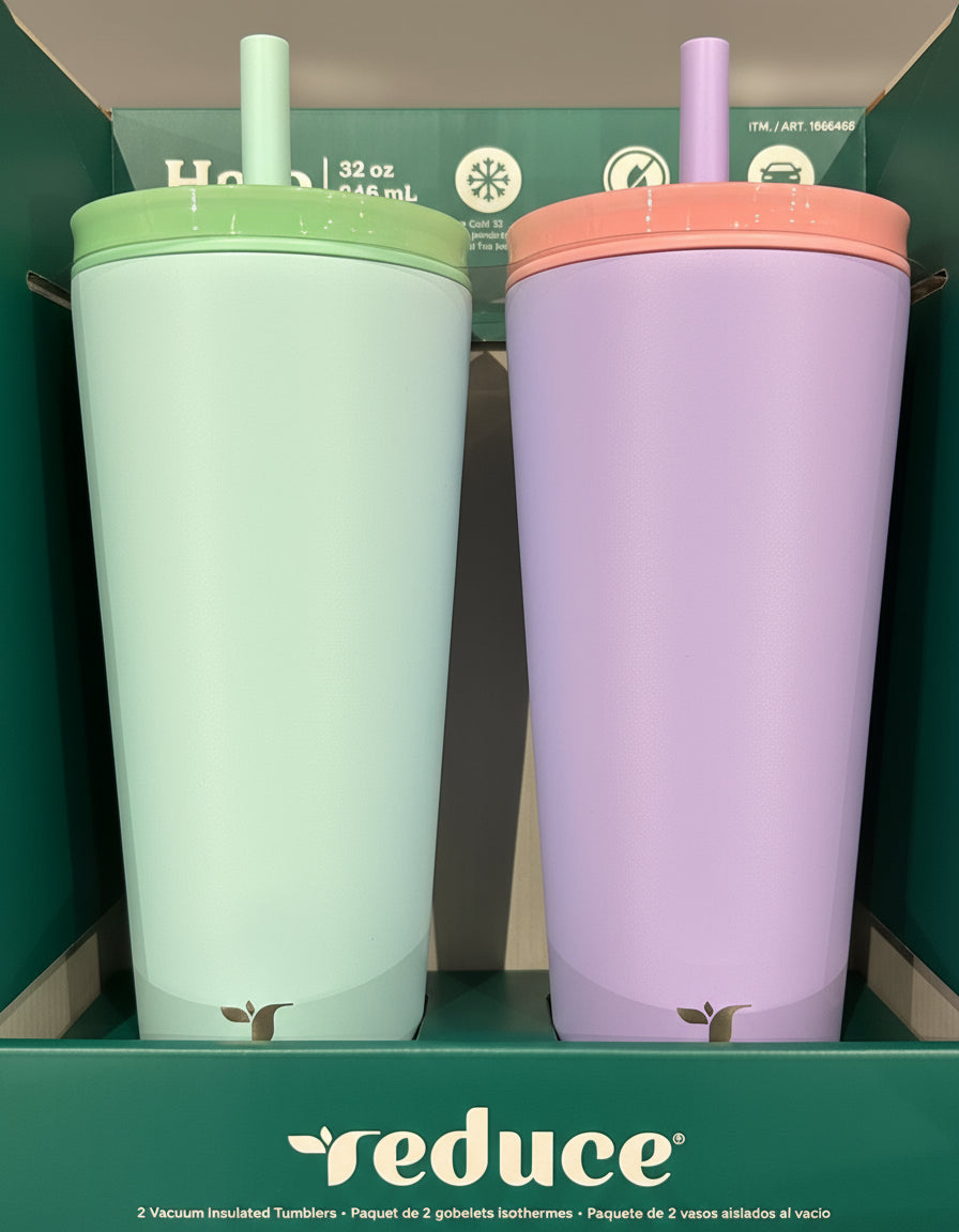 Set of 2 - Reduce 32oz Vacuum Insulated Tumblers with Spill-Proof Straw