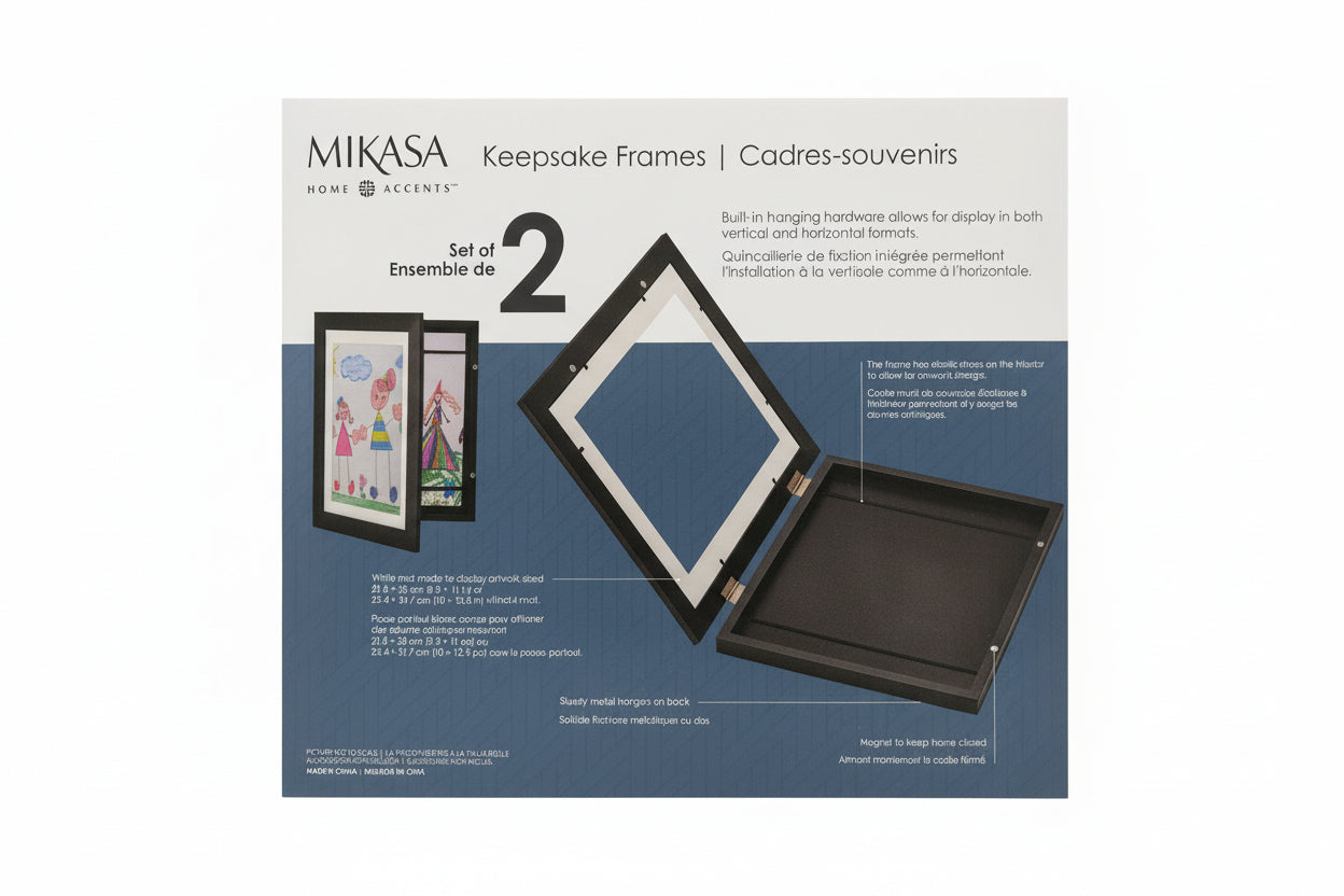 Packaged set of two Mikasa keepsake frames on a dark surface