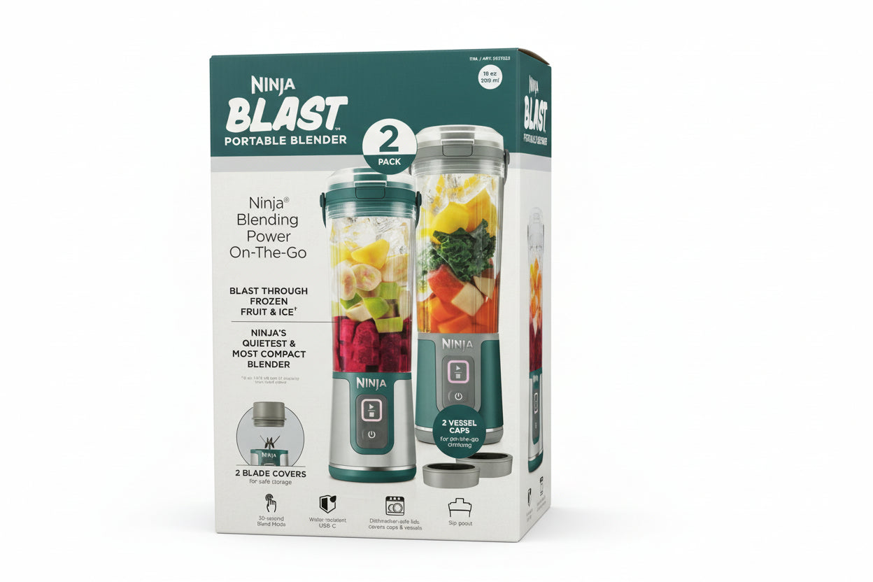 Ninja Blast portable blender packaging on a black speckled background