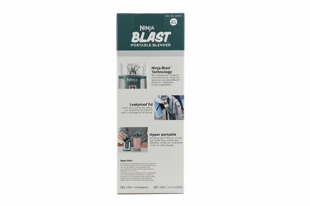 Ninja Blast portable blender packaging on a dark textured surface