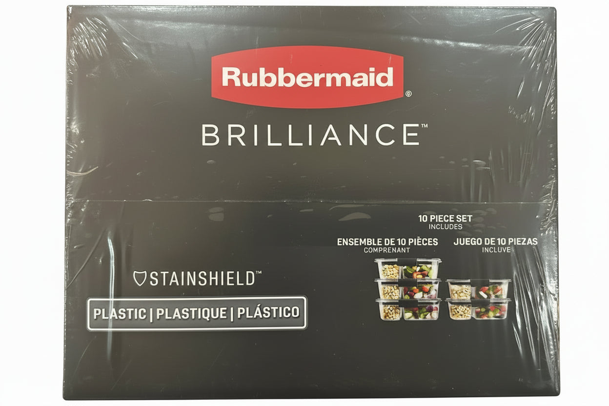 Rubbermaid packaging with a label on a black surface