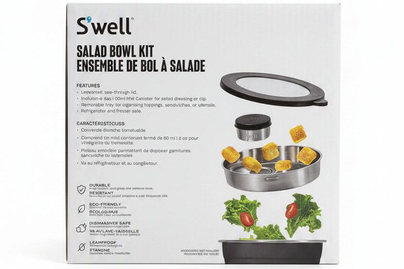 S'well salad bowl kit packaging on a dark surface