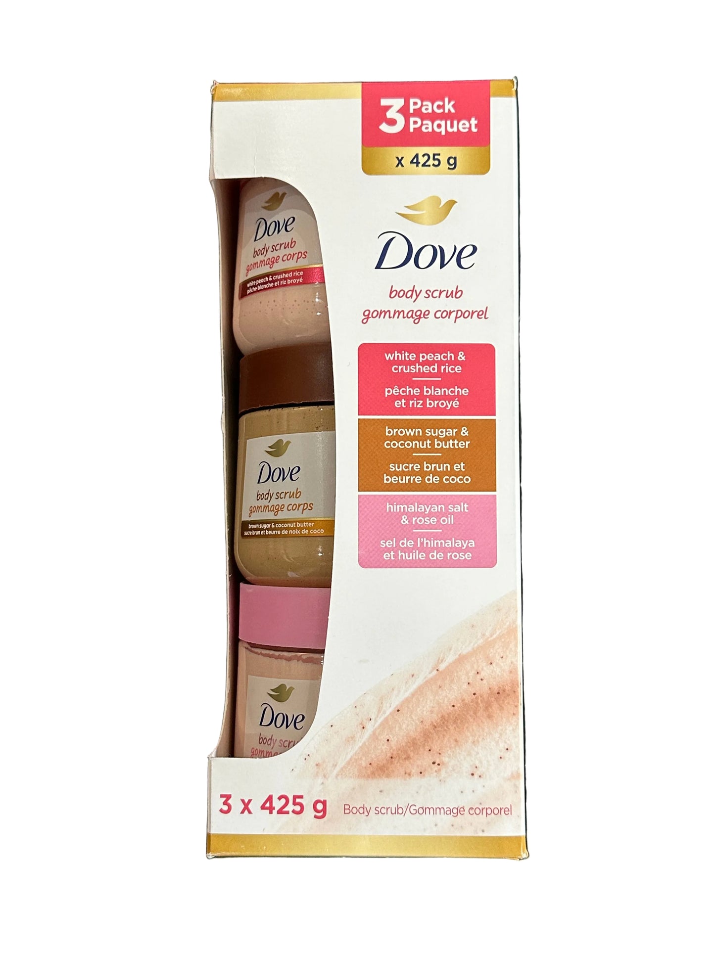 Dove body wash packaging on a black speckled surface