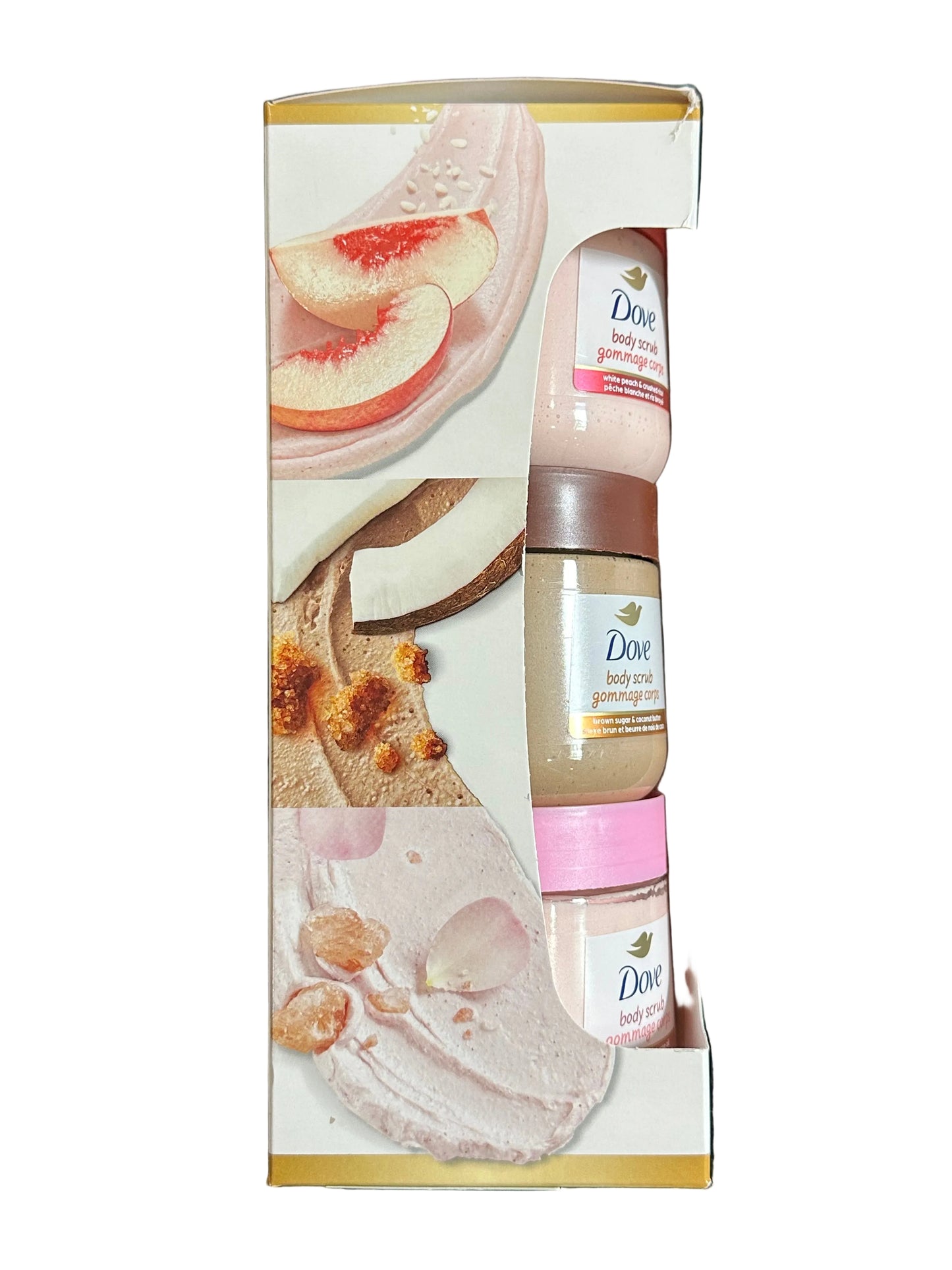 Dove body wash bottle in a box on a black speckled surface