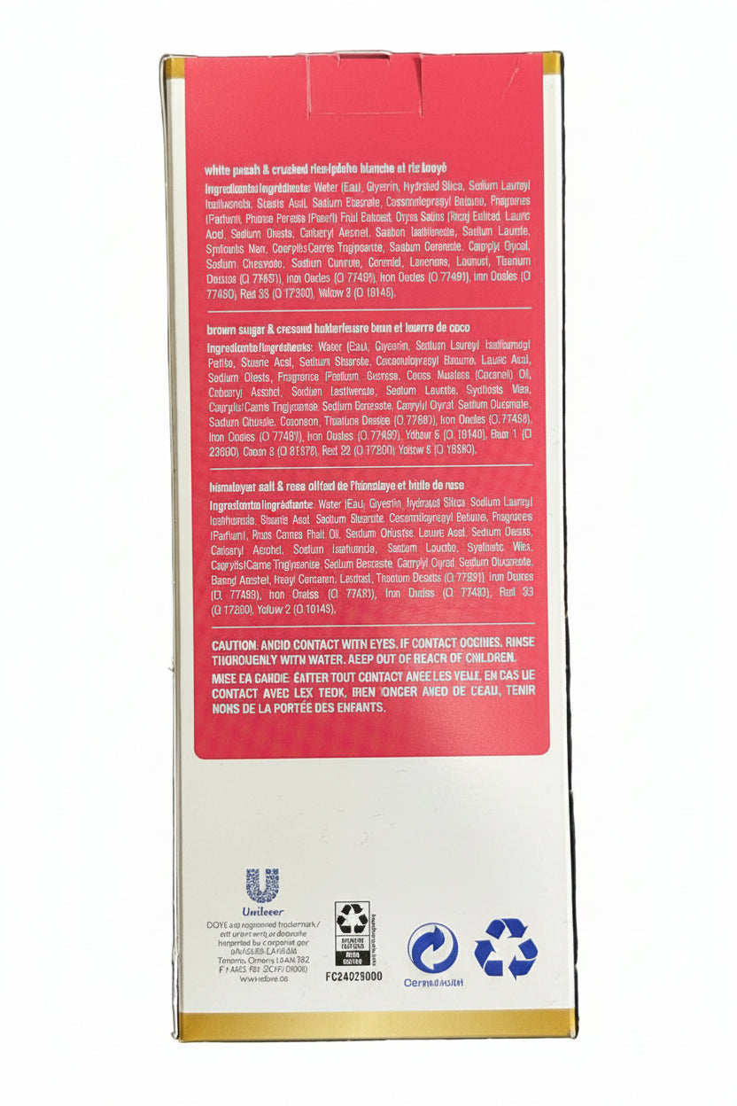 Product packaging with text and a barcode on a dark speckled surface