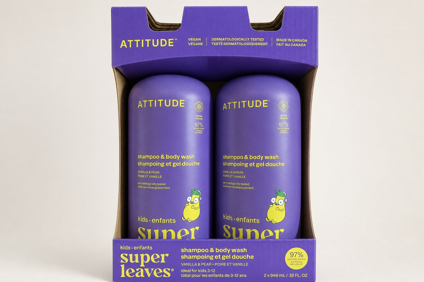 ATTITUDE Super Leaves Kids 2-in-1 Shampoo & Body Wash - Vanilla & Pear, 2 x 946 mL product photo 5