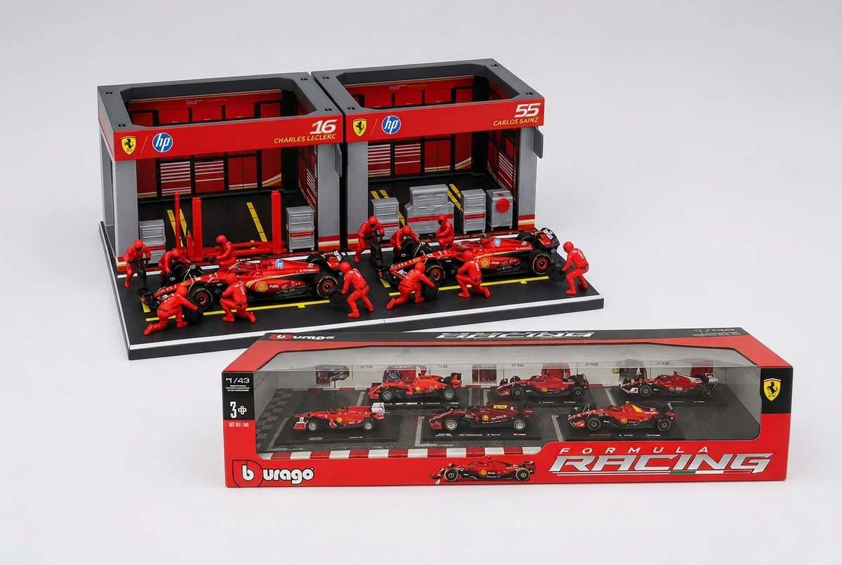Bburago 1:43 Ferrari Formula Racing Paddock & 6-Car Collection Set product photo 1