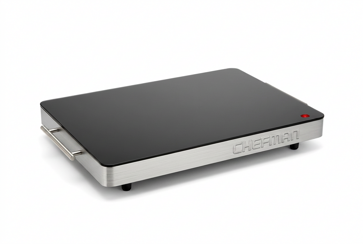 CHEFMAN Family-Sized Glass Top Warming Tray - Front View