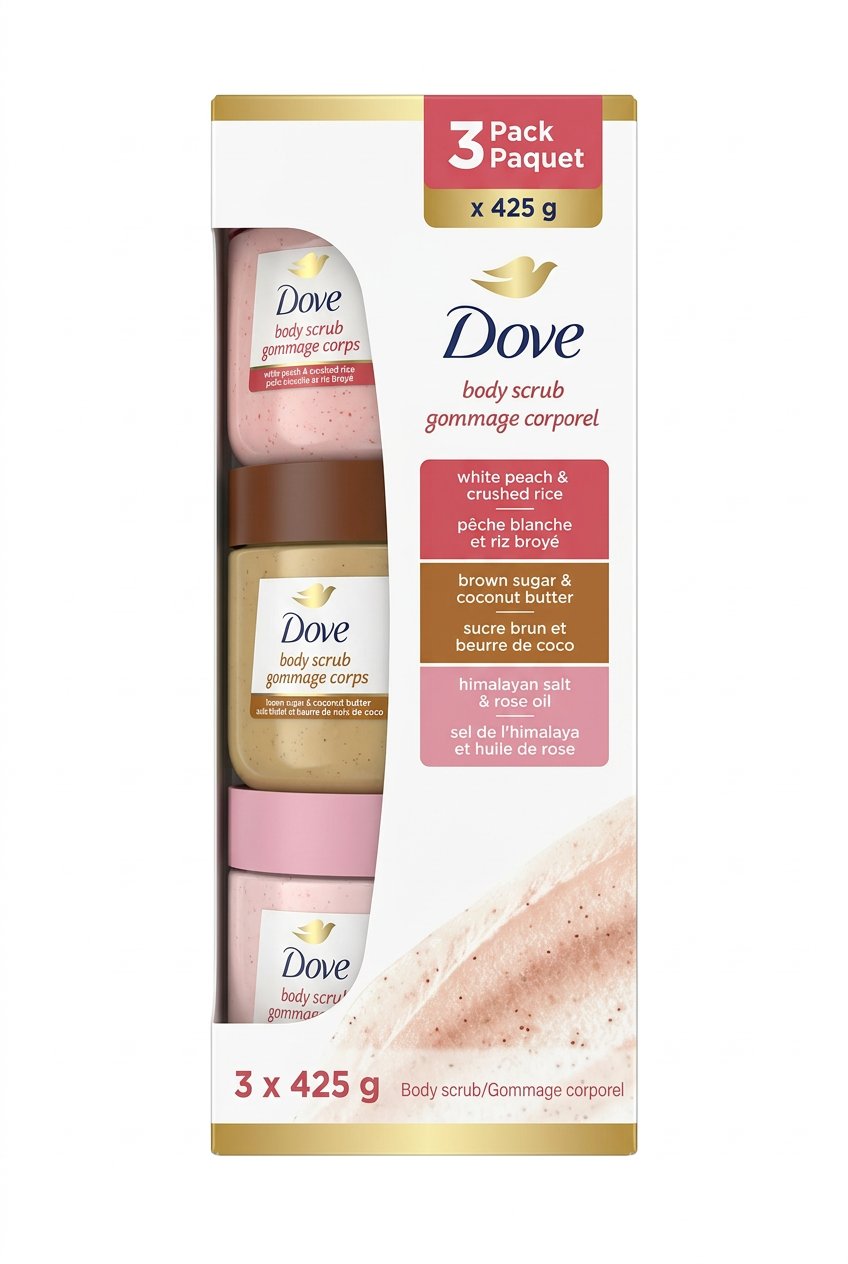 Dove body wash packaging on a black speckled surface