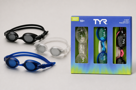 TYR Adult & Junior Swim Goggles 6-Pair Set with included adult and junior goggles