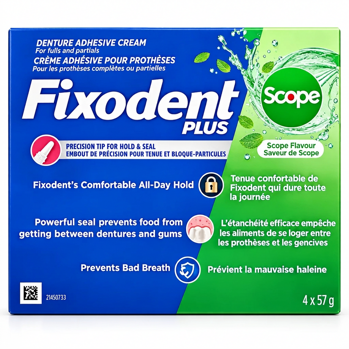 Fixodent Plus Scope Flavour Denture Adhesive Cream, 4 x 57 g