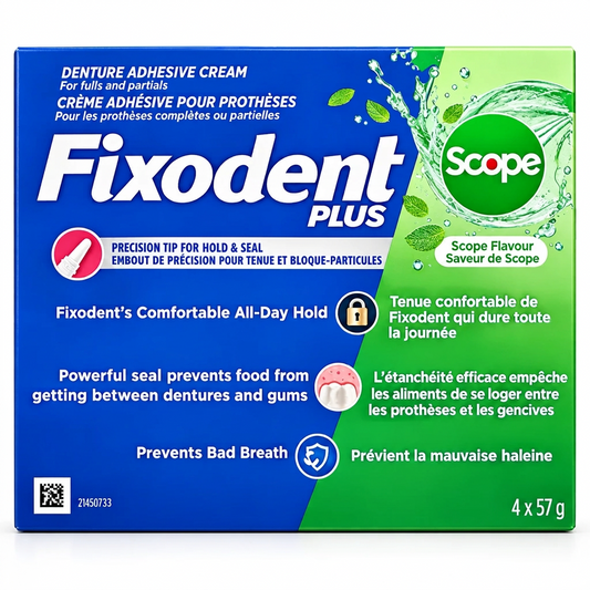 Fixodent Plus Scope Flavour Denture Adhesive Cream, 4 x 57 g