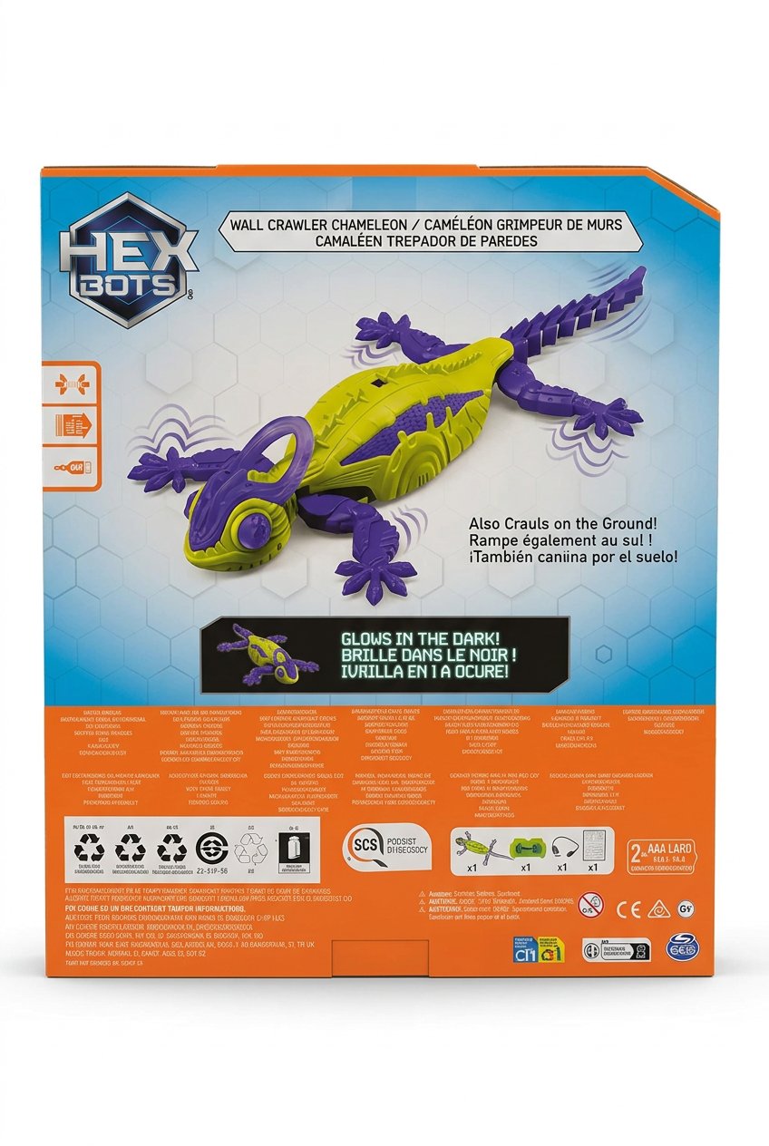Dos de la boîte du caméléon grimpeur de murs HEX Bots