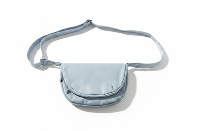 Light blue crossbody bag on a white background