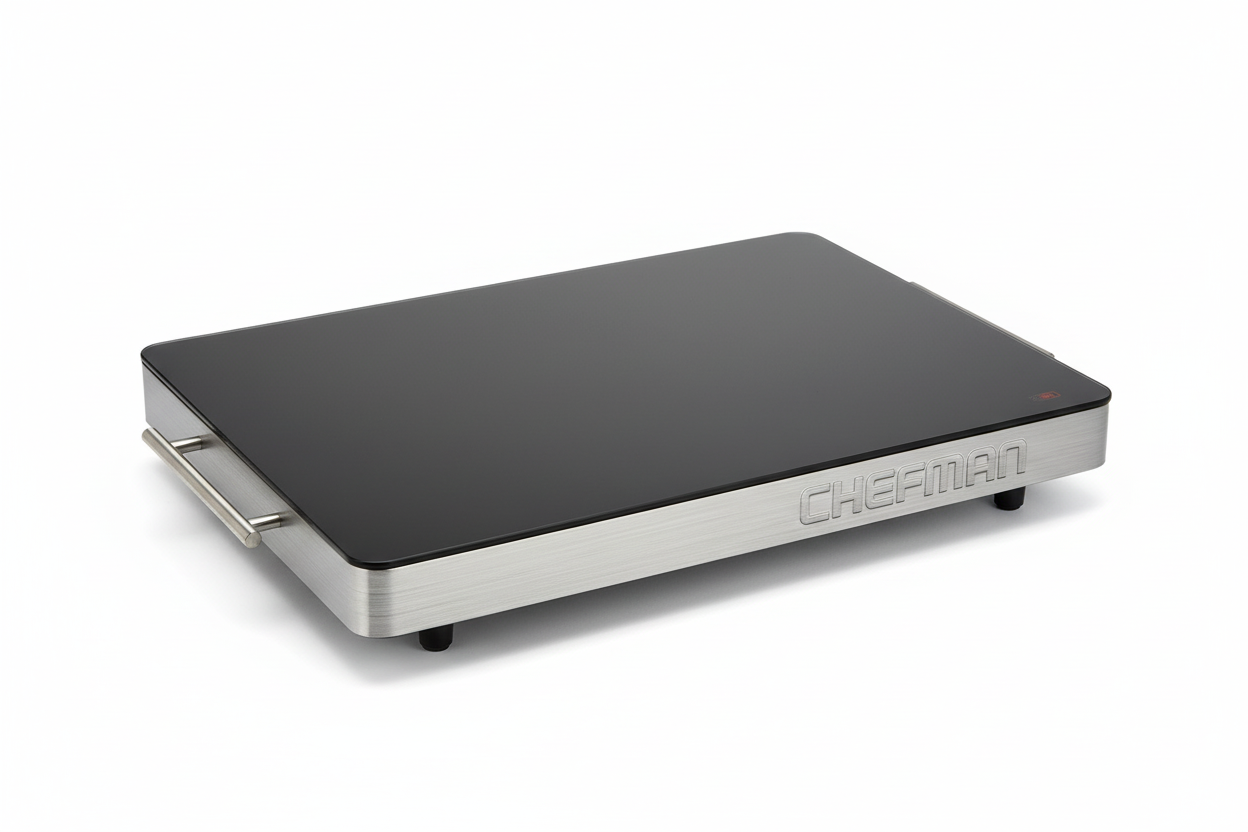 CHEFMAN Family-Sized Glass Top Warming Tray - Front View