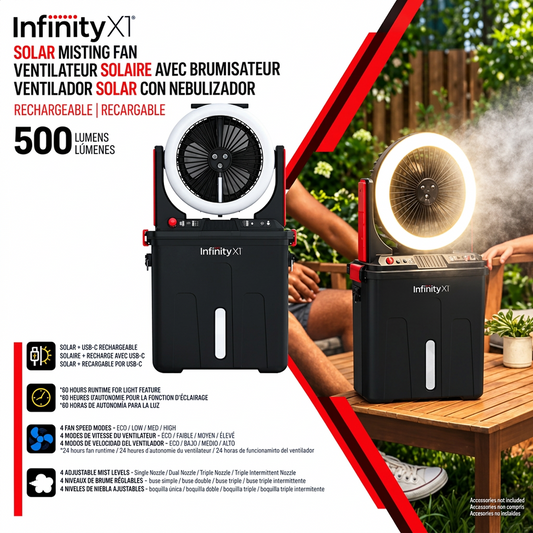 Infinity X1 Solar Misting Fan with 500-Lumen LED Light product photo 2