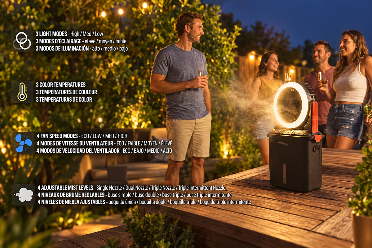 The back of a Infinity X1 product box, showing specifications, features, a lifestyle image of the device on a dock, and technical details.
