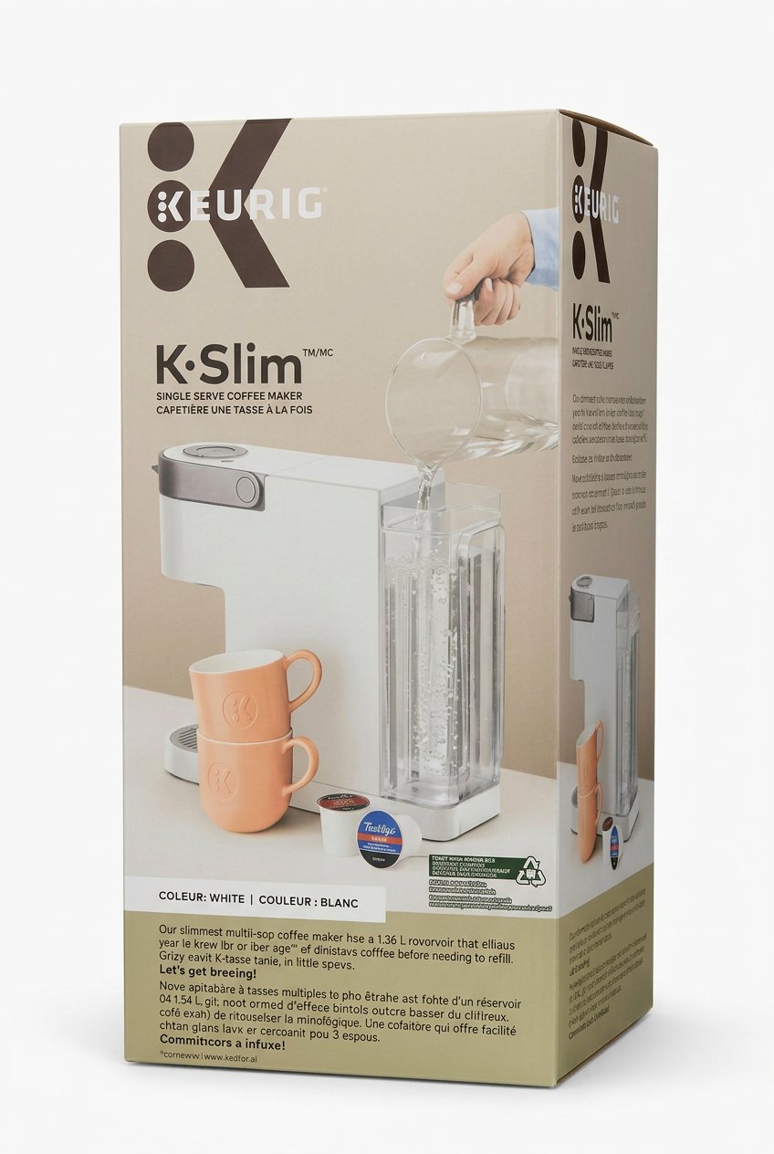 Keurig K-Slim coffee maker packaging on a dark surface