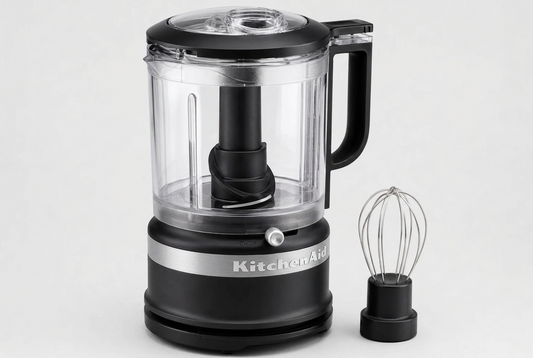 KitchenAid 5-cup matte black food chopper with whisk accessory