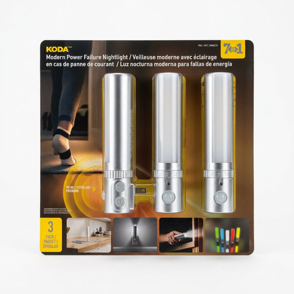 Kodak modern power failure nightlight packaging on a black speckled surface