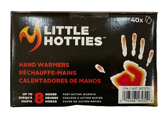 Box of Little Hotties hand warmers on a dark textured background