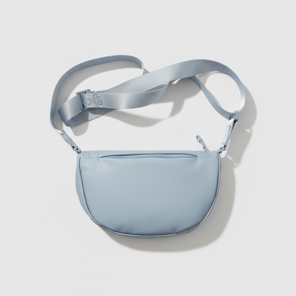 Light blue crossbody bag on a light gray background