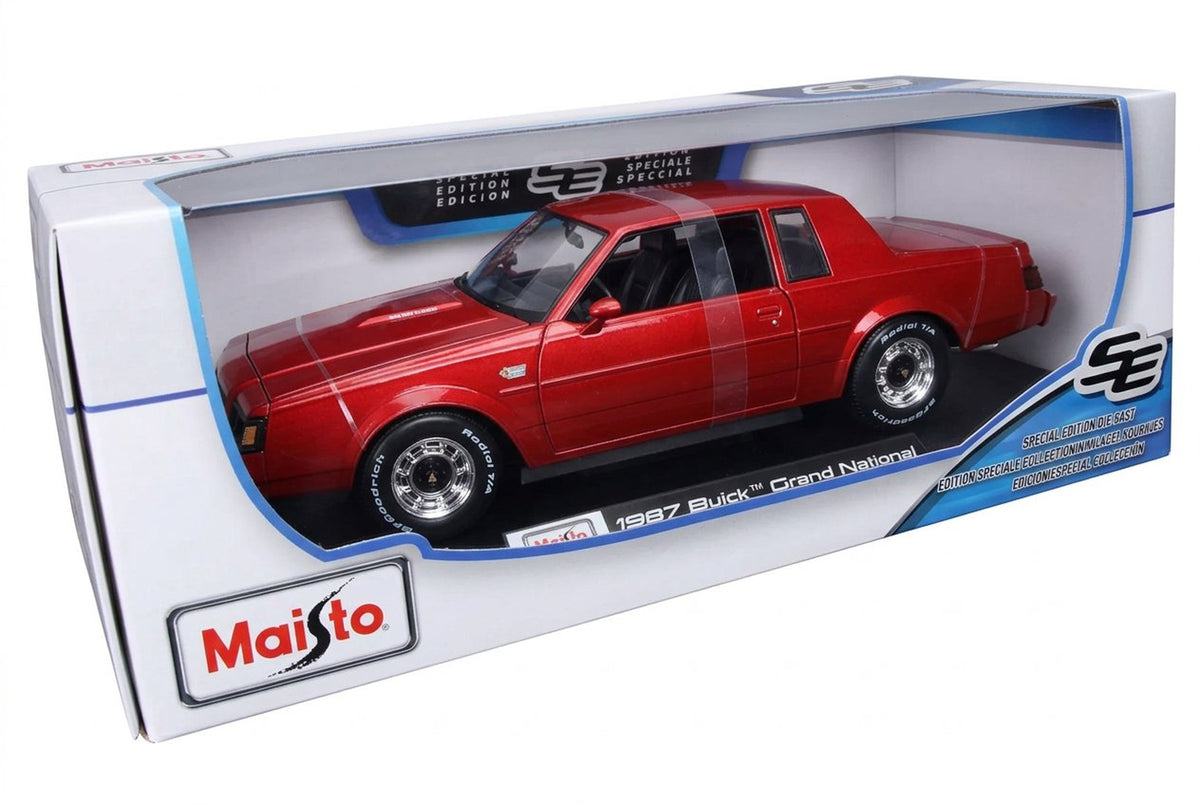 Red Maisto 1:18 1987 Buick Grand National box shown at an angle