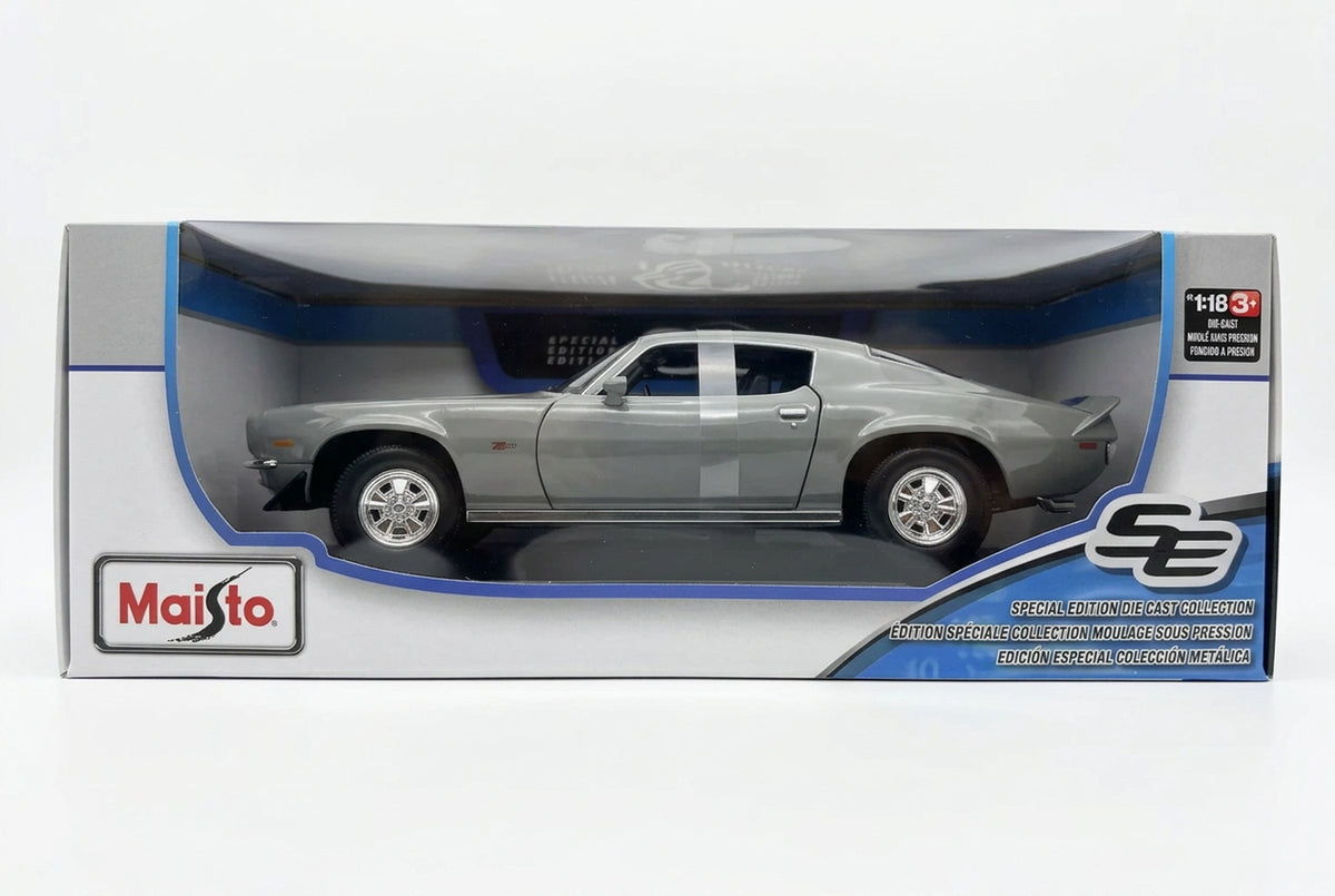 Maisto Special Edition 1971 Chevrolet Camaro Z28 in grey, 1:18 die-cast model in display box