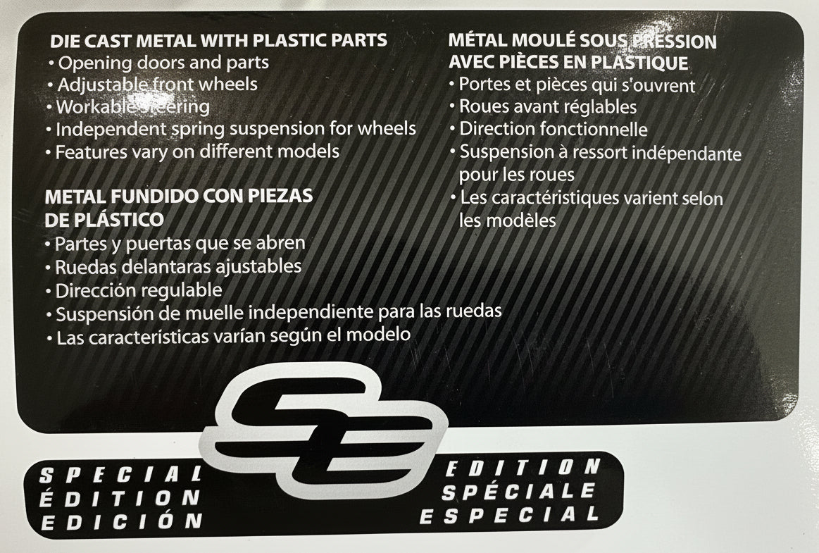 Maisto Special Edition package back with die-cast feature details