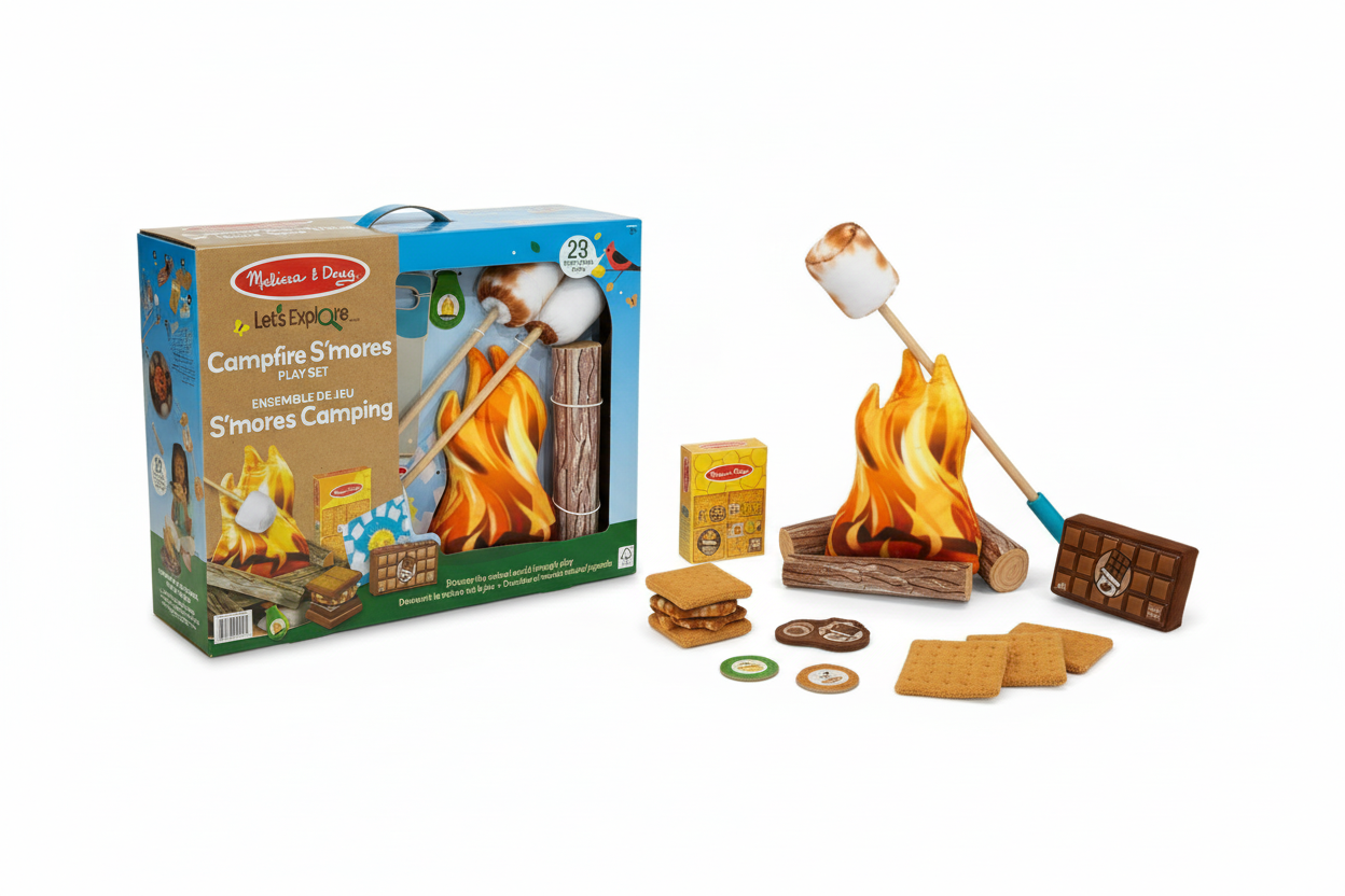 Melissa & Doug Camping S'mores play set with packaging on a white background