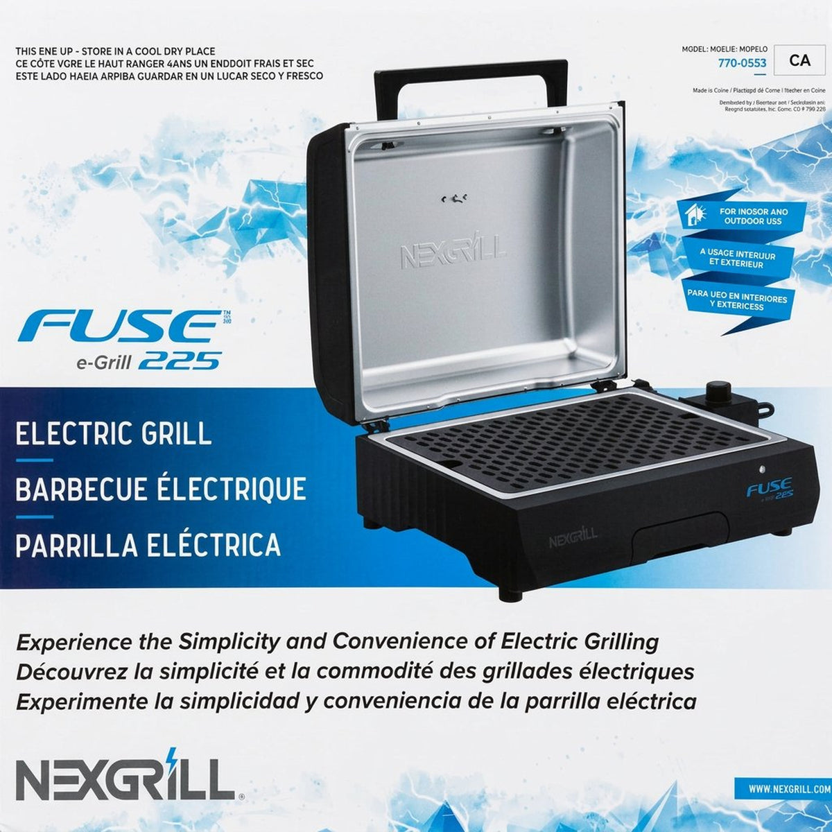 Nexgrill electric grill packaging with branding and product details.
