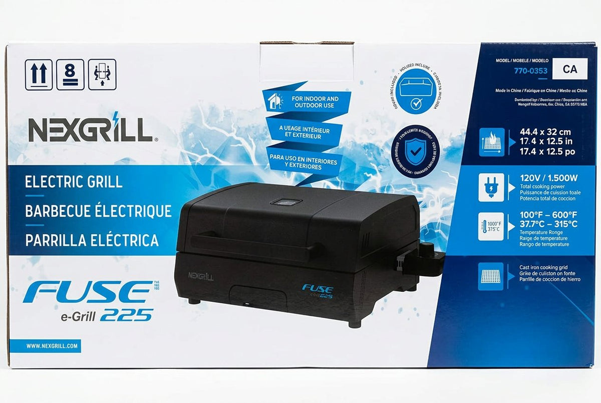 Nexgrill electric grill with branding and specifications on a white background