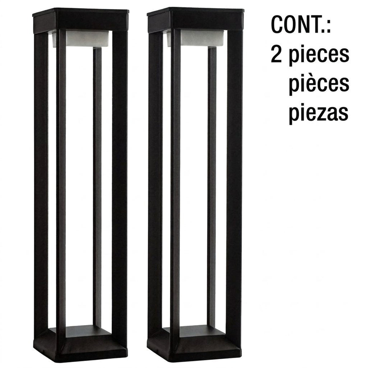 Two black solar pathway bollard lights included in the set