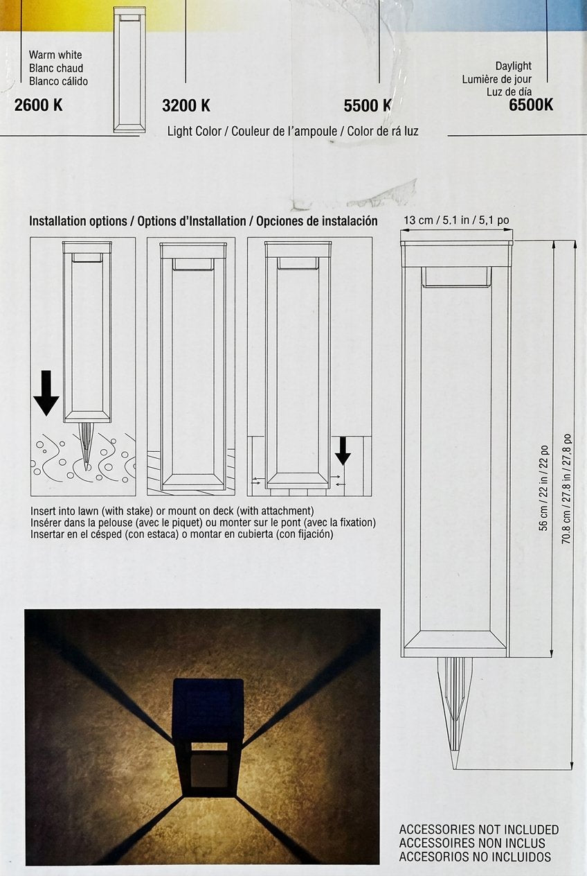 Solar pathway bollard light installation and dimensions panel