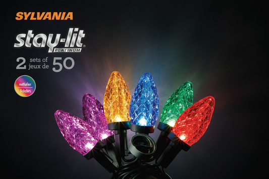 Guirlande lumineuse de Noël DEL C9 multicolore Stay-Lit Platinum de Sylvania (2 ensembles de 50)