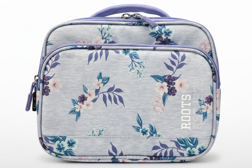 Floral-patterned lunch bag with 'Ruds' branding on a white background
