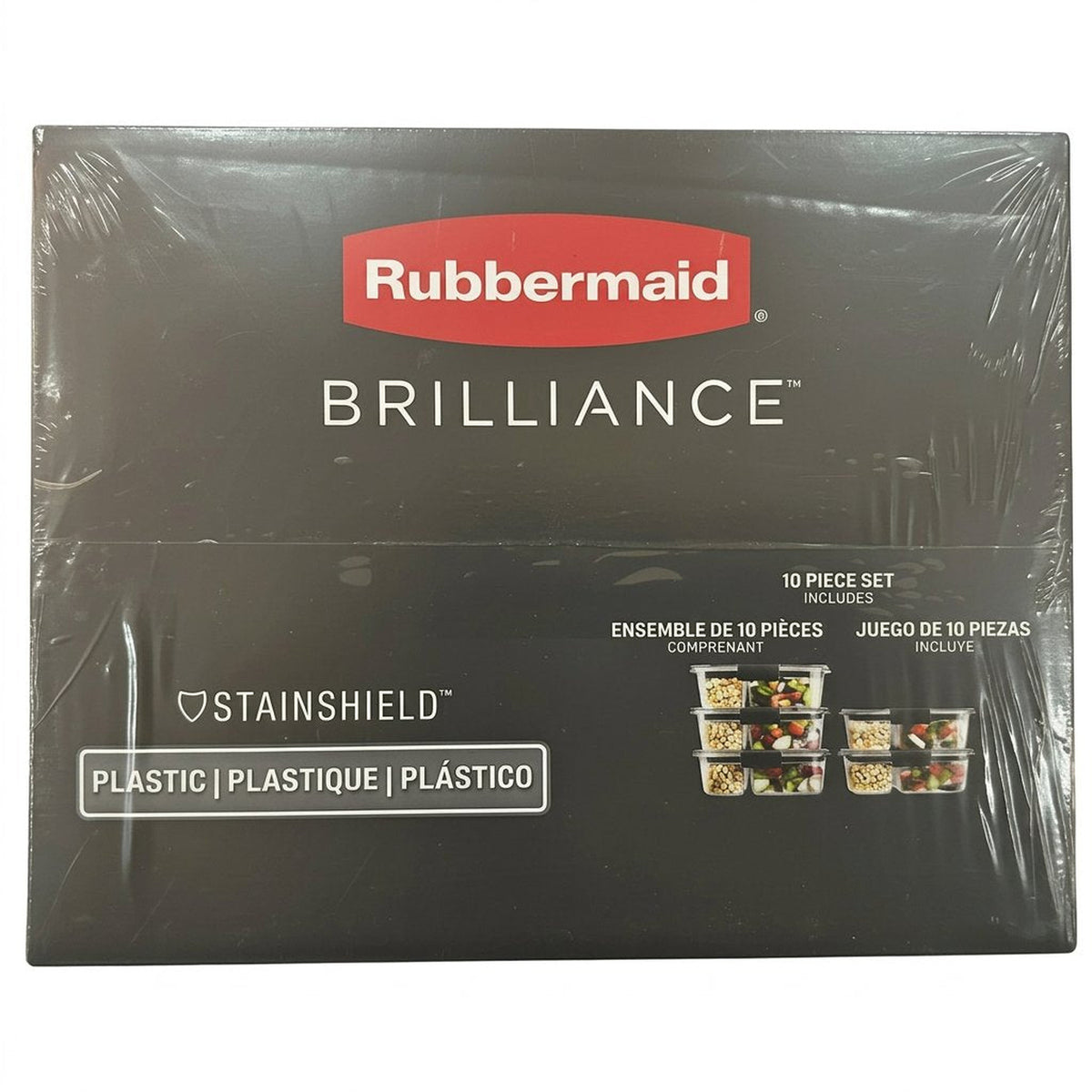 Rubbermaid packaging with a label on a black surface
