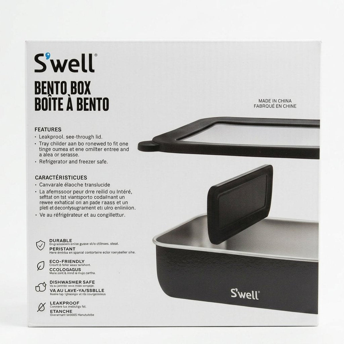 Swell bento box packaging on a dark textured background