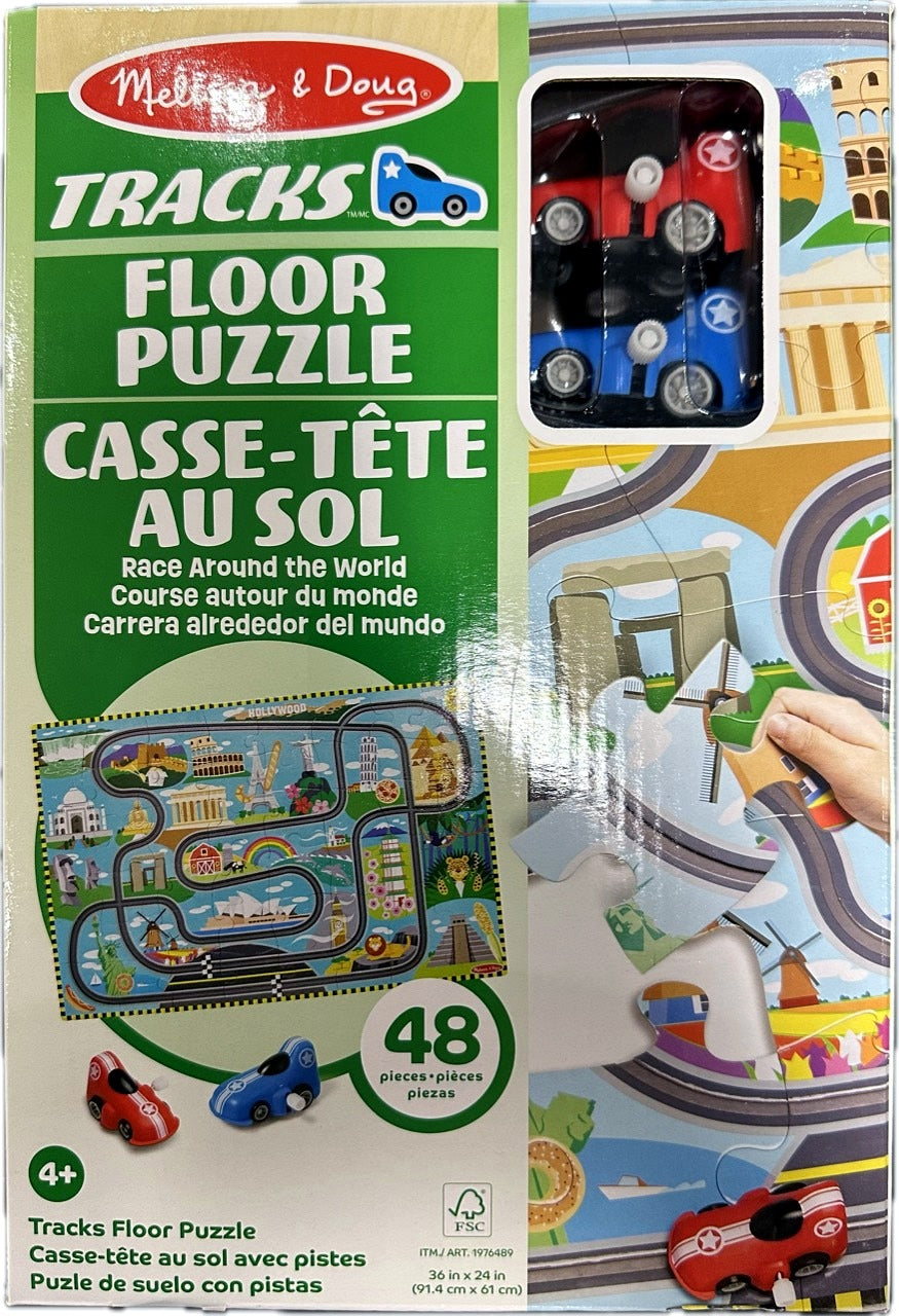 Melissa & Doug Tracks Floor Puzzle Race Around the World package front