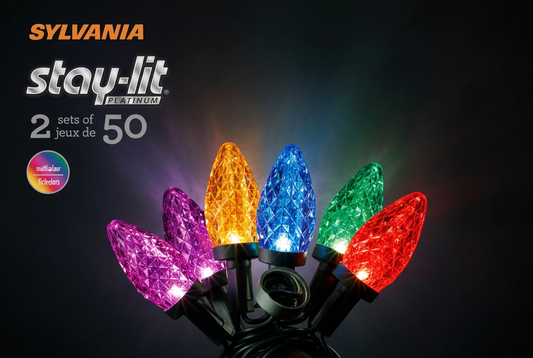 Sylvania Stay-Lit Platinum Multicolour LED C9 Christmas Lights (2 Sets of 50) product photo 1