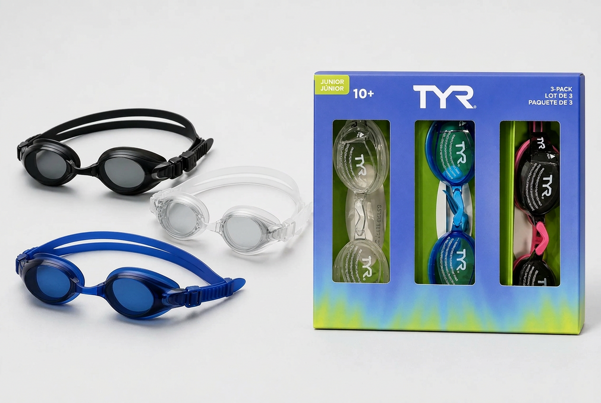 TYR Adult & Junior Swim Goggles 6-Pair Set with included adult and junior goggles