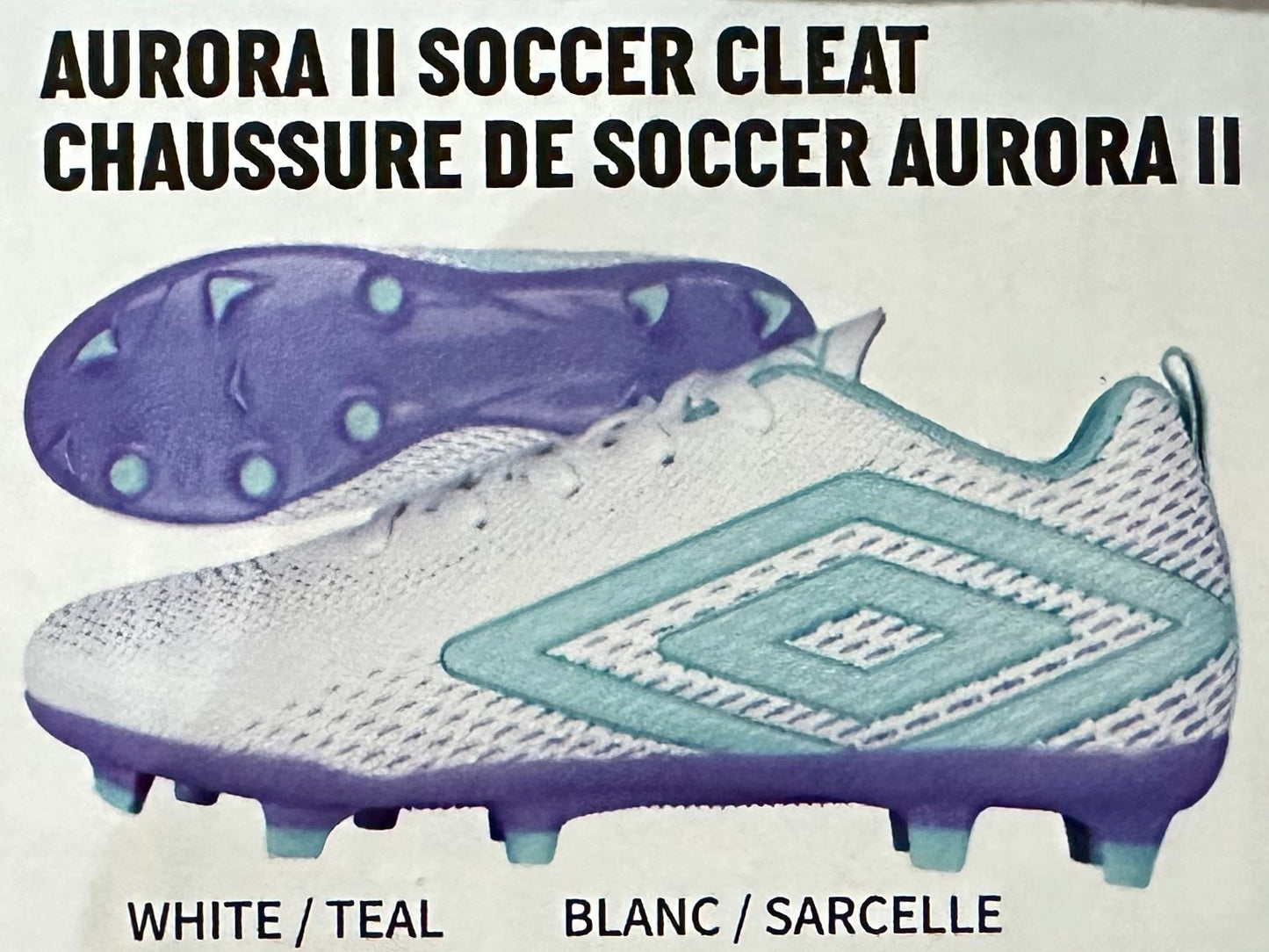 Box of Aurora II soccer cleats with size 5 label